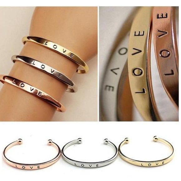 Set of 3 LOVE Bangles - Rose, White, Yellow Gold - Picture 2 of 6